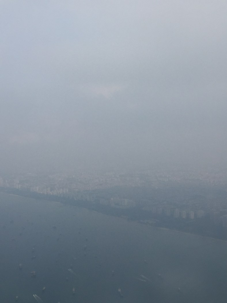 The Singapore coastline shrouded in haze